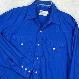 VTG 60s H Bar C Ranchwear Western Pearl Snap Shirt Men 16-33 (L) Blue Cowboy USA